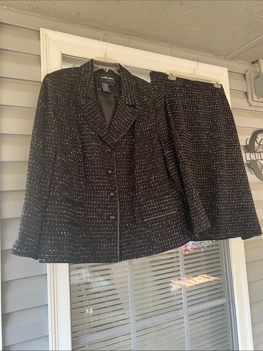 Sag Harbor Black Tweed Skirt Set with White Flecking